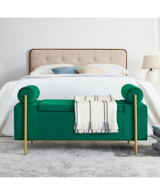 Green Velvet Storage Bench with Iron Legs
