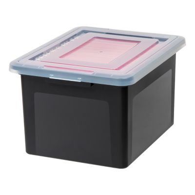 Letter & Legal Size Plastic Storage Bin Tote Organizing File Box with Durable and Secure Latching Lid, Stackable and Nestable, 4 Pack, Black