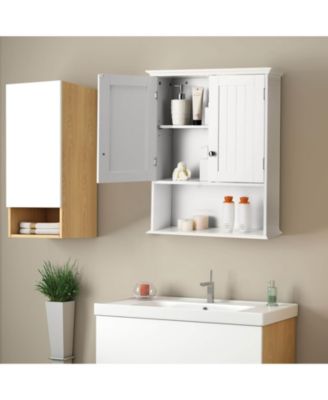 Wall Mount Bathroom Cabinet Storage Organizer with Doors and Shelves