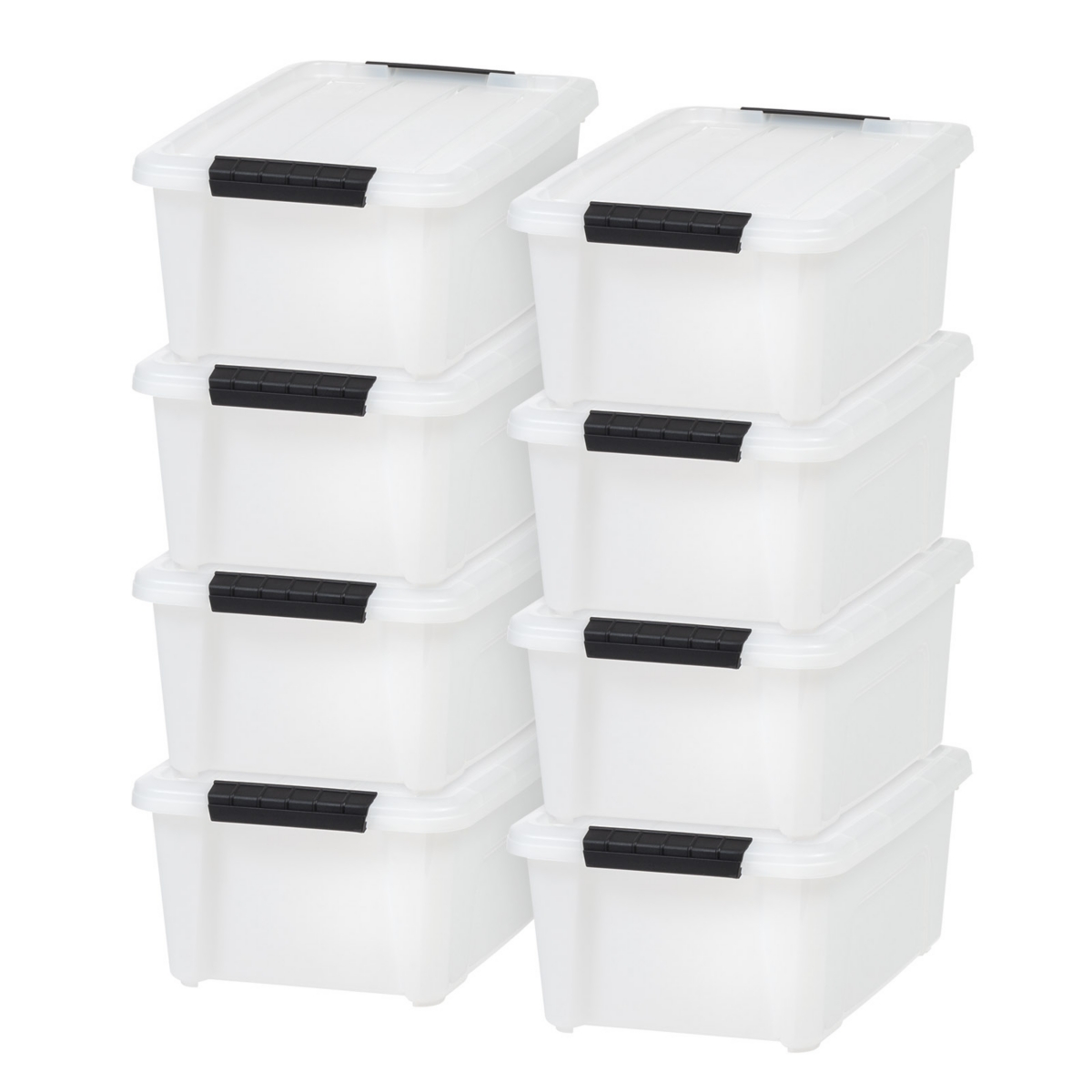 8 Pack 13.5 Quart Stackable Plastic Storage Bins with Lids and Latching Buckles, Pearl, Containers with Lids and Latches - White