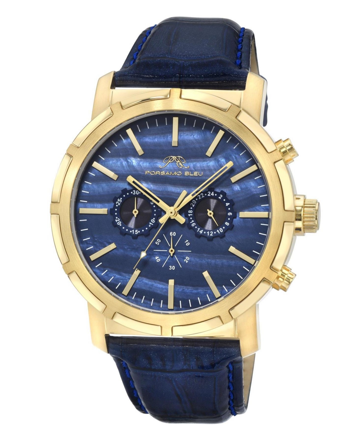 Nyc Chrono Genuine Leather Gold Tone & Blue Men's Watch 1282BNYL - Blue