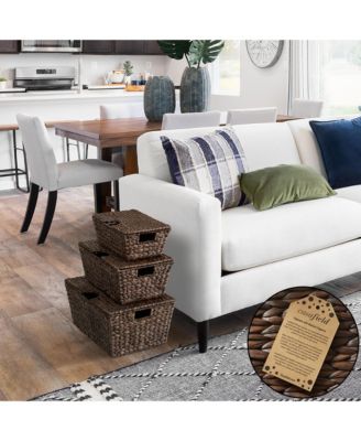 Set of 2 Water Hyacinth Storage Baskets (Medium/Large),  Multipurpose Organizer Totes with Tapered Bottoms and Removable Lids