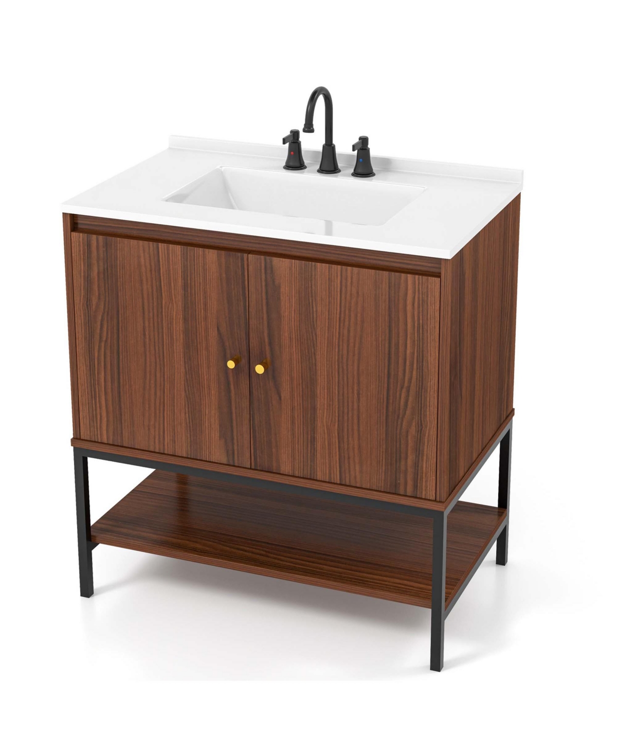 31" Bathroom Vanity Sink Combo Wooden Bathroom Storage Cabinet with Doors - Brown