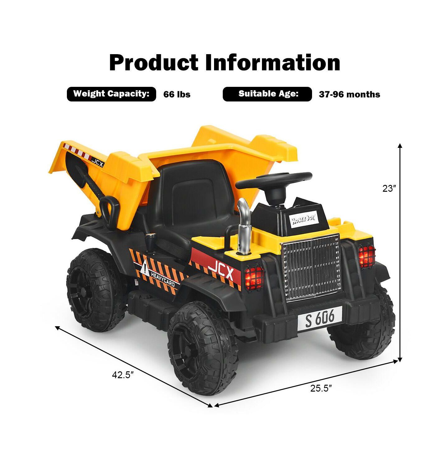 Детская игрушка SUGIFT 12V Kids Ride On Dump Truck with Electric Bucket and Dump Bed, цвет: Жёлтый — фото 7