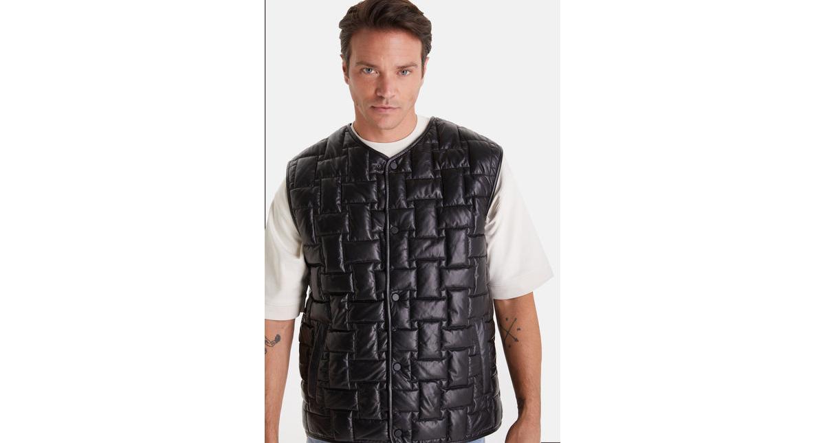 Men's Genuine Leather Vest, Black - Black