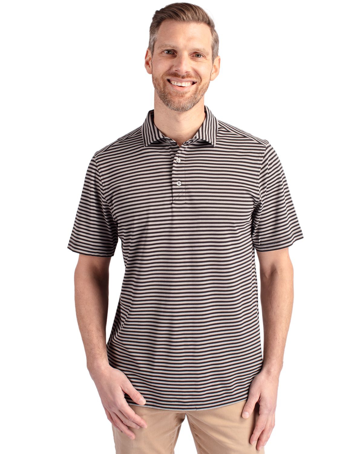 Virtue Eco Pique Stripe Recycled Mens Tall Polo Shirt - College orange
