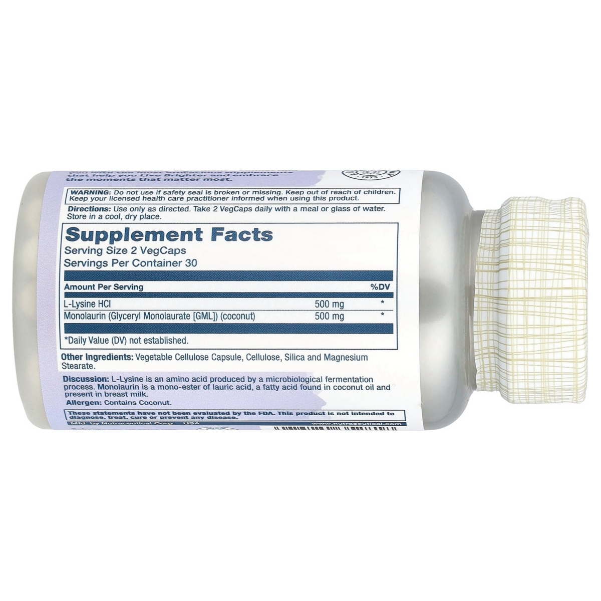 Solaray L-Lysine Monolaurin 1:1 Ratio - VegCaps - Assorted Pre-pack (See Table 9