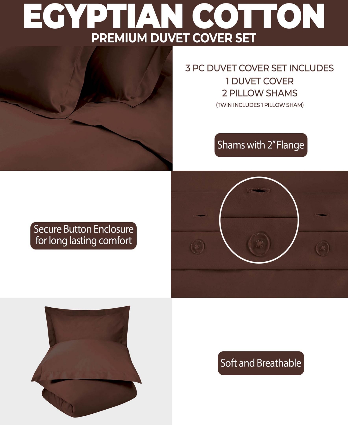 Superior Egyptian Cotton 400 Thread Count Solid Luxury Duvet Cover Set,