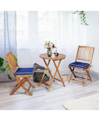 3 Pieces Patio Folding Bistro Set with Padded Cushion and Round Coffee Table