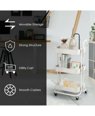 3-Tier Utility Cart Storage Rolling Cart with Casters