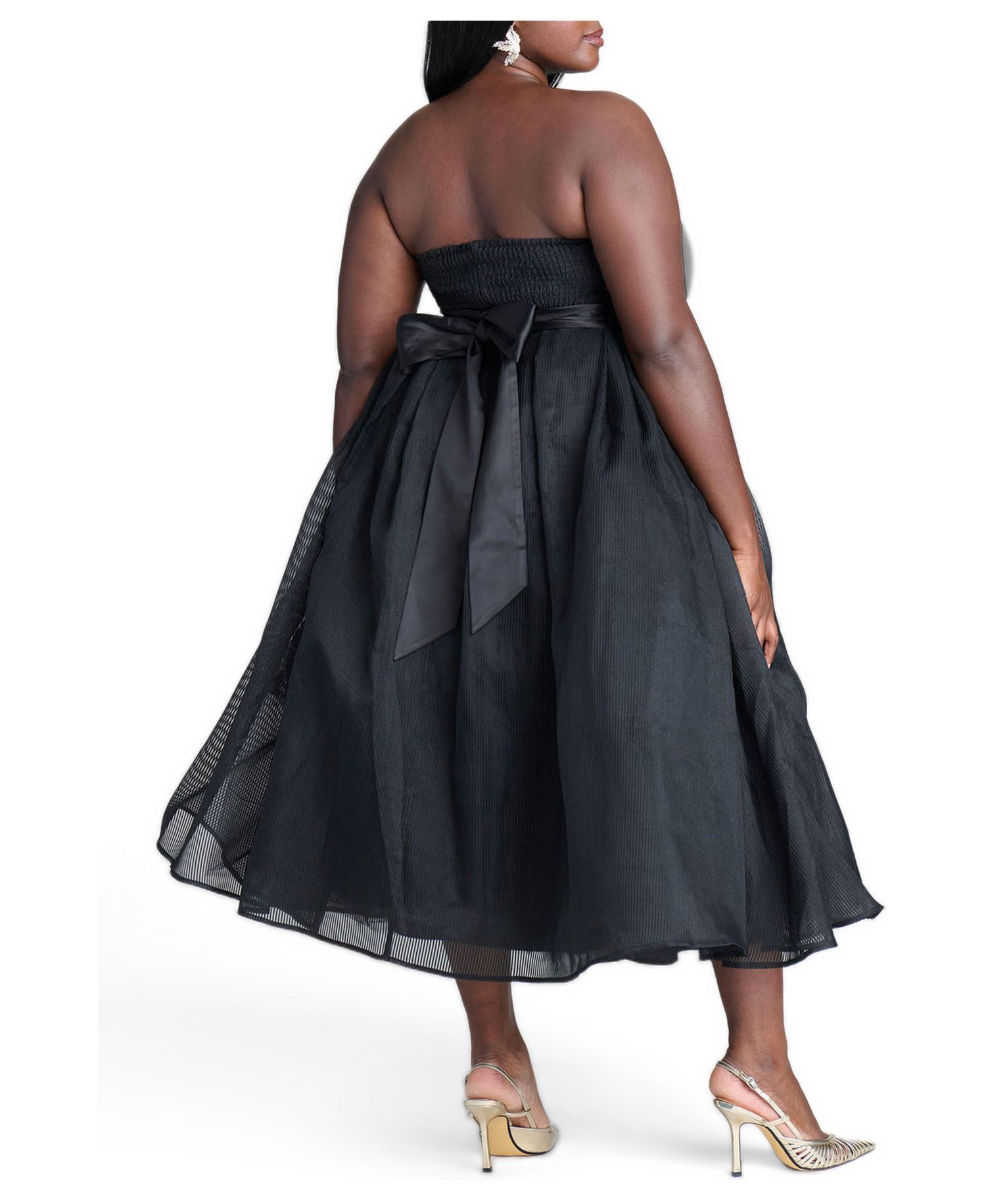 Women's Strapless Organza Midi Dress