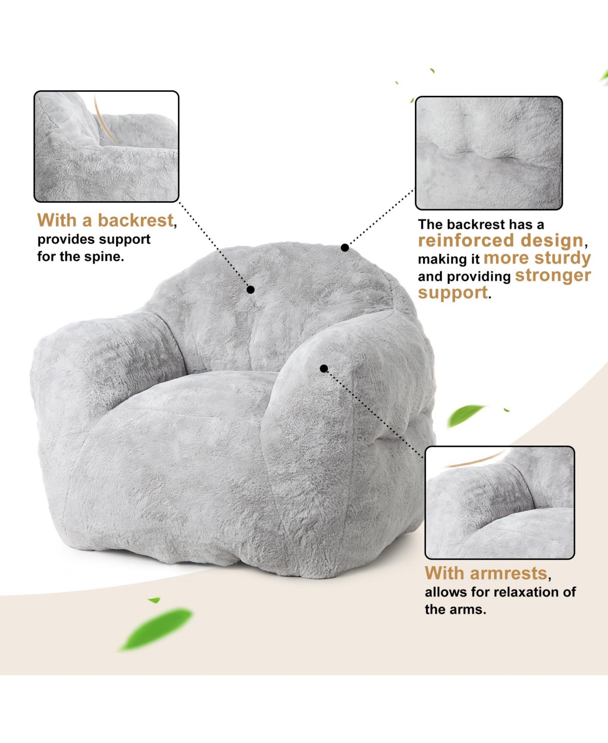 Caromio Giant Bean Bag Sofa Chair with Armrests for Adults High-Density Foam Stuffed