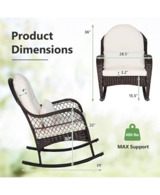 Patio Rattan Rocking Chair with Seat Back Cushions and Waist Pillow