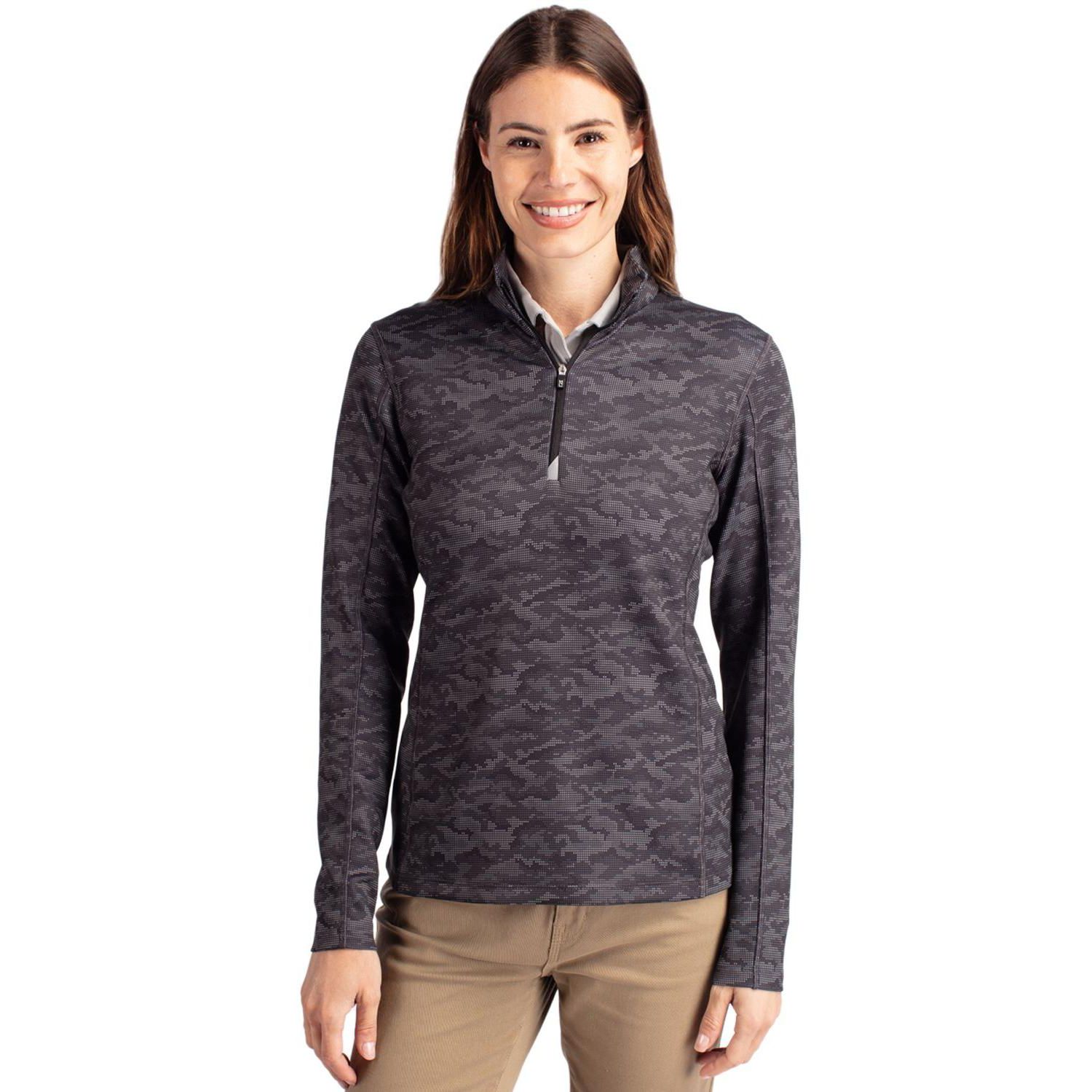 Women's Cutter and Buck Traverse Stretch Eco Camo Print Quarter Zip Pullover