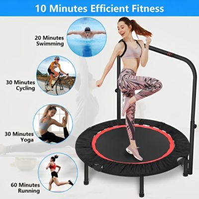 40 Inch Mini Exercise Trampoline Foldable with Adjustable Handle Max Load 440lbs for Adults or Kids