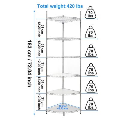 6-Tier Corner Wire Shelf - Chrome