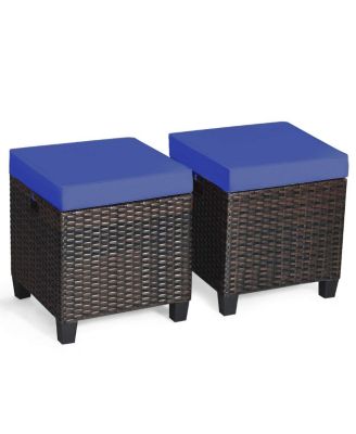 2 Pieces Patio Rattan Ottoman Seat with Removable Cushions