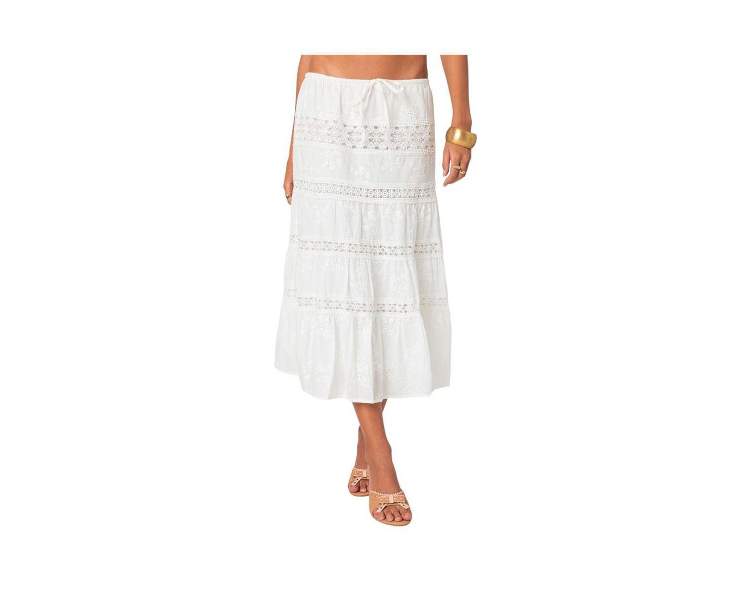 Women's Tiered Cotton Lace Midi Skirt