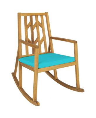 Acacia Wood Patio Rocking Chair with Armrest and Cushion for Garden and Deck