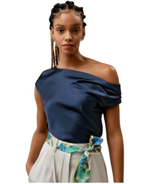 Женский топ LILYSILK Boat Neck Regular Fit Silk Top, цвет: Тёмно-синий