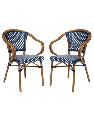 Sacha Set of 2 PE Rattan Seat Bamboo Metal Frame Stacking Bistro Chairs with Arms