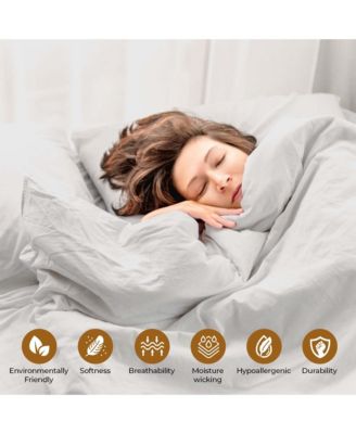 Cotton Linen Blend Solid 3-Piece Duvet Cover Set, Full/Queen