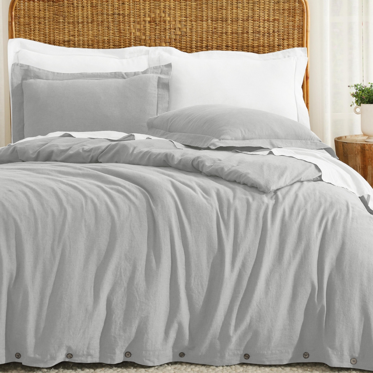 Superior Cotton Linen Blend Solid 3-Piece Duvet Cover Set, Full/Queen