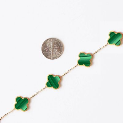 Large Malachite Clover Necklace 14K Gold
