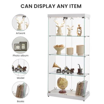 White 4-Tier Glass Display Cabinet with Two Locks