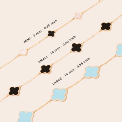 Mini Mother of Pearl and Onyx Mixed Clover Bracelet 14K Gold