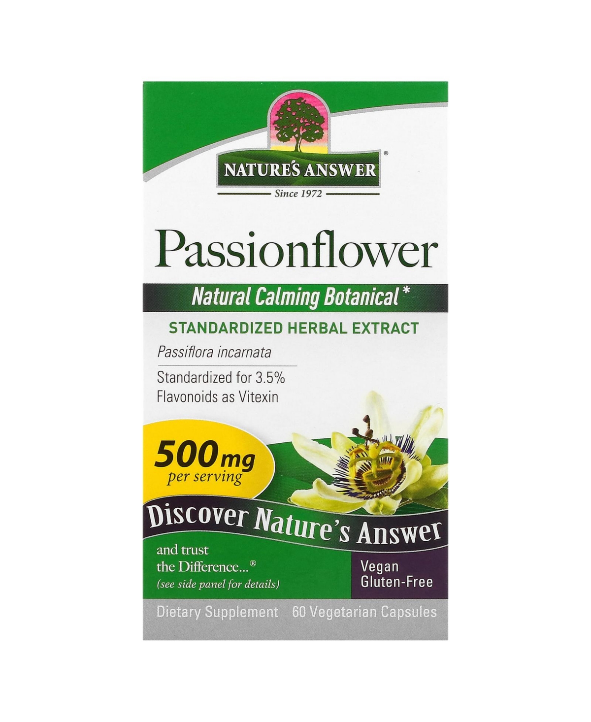 Passionflower 500 mg - 60 Vegetarian Capsule (250 mg per Capsule) - Assorted Pre-pack (See Table 9