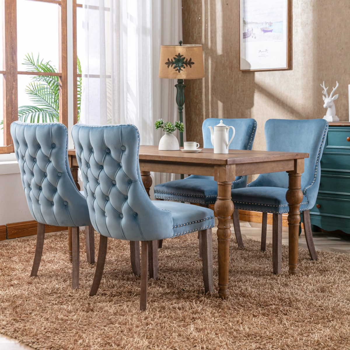 Simplie Fun Set of 2 Light Blue Wingback Dining Chairs