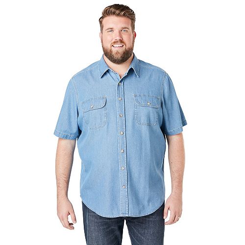 alfani Boulder Creek Big & Tall by KingSize Short Sleeve Denim And Twill Shirt Men's Fashion & Accessories