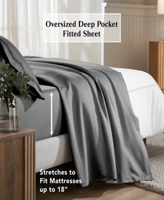 650-TC Egyptian Cotton Solid Deep Pocket Sheet Set, Split King