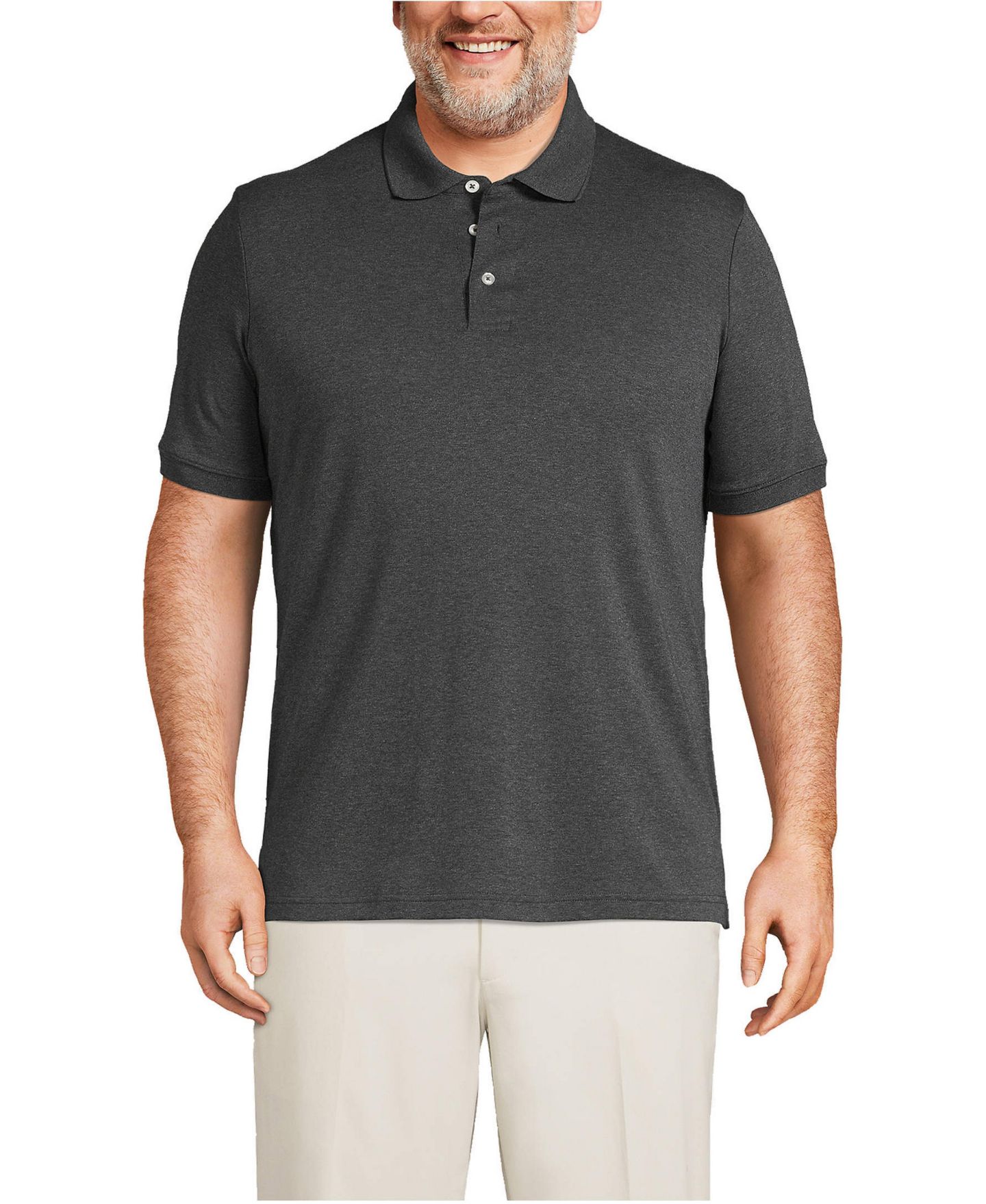 Мужское поло Lands' End Big & Tall School Uniform Short Sleeve Cotton Supima Polo Shirt, цвет: Тёмный угольный меланжевый — фото 1