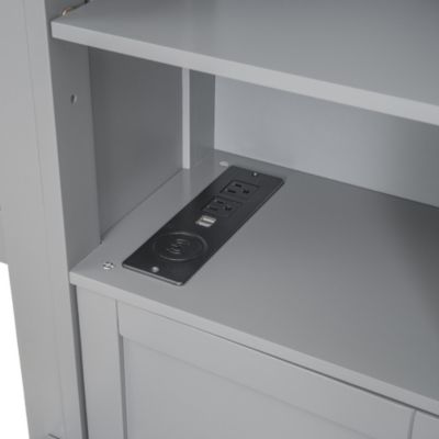 Wooden Queen Bed with Cabinetry and Outlets