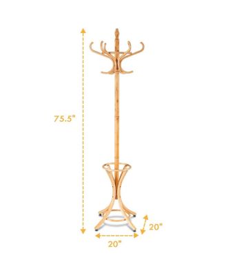 Wood Standing Hat Coat Rack with Umbrella Stand