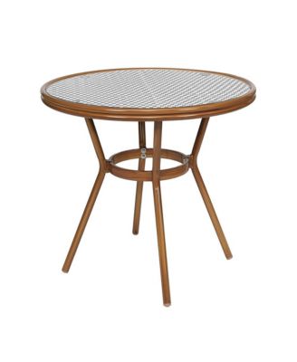 Sacha Bistro Style Table With Glass Top, Pe Rattan, 2 Stack Chairs, And Bamboo Finished Metal Frame For Indoor/Outdoor Use