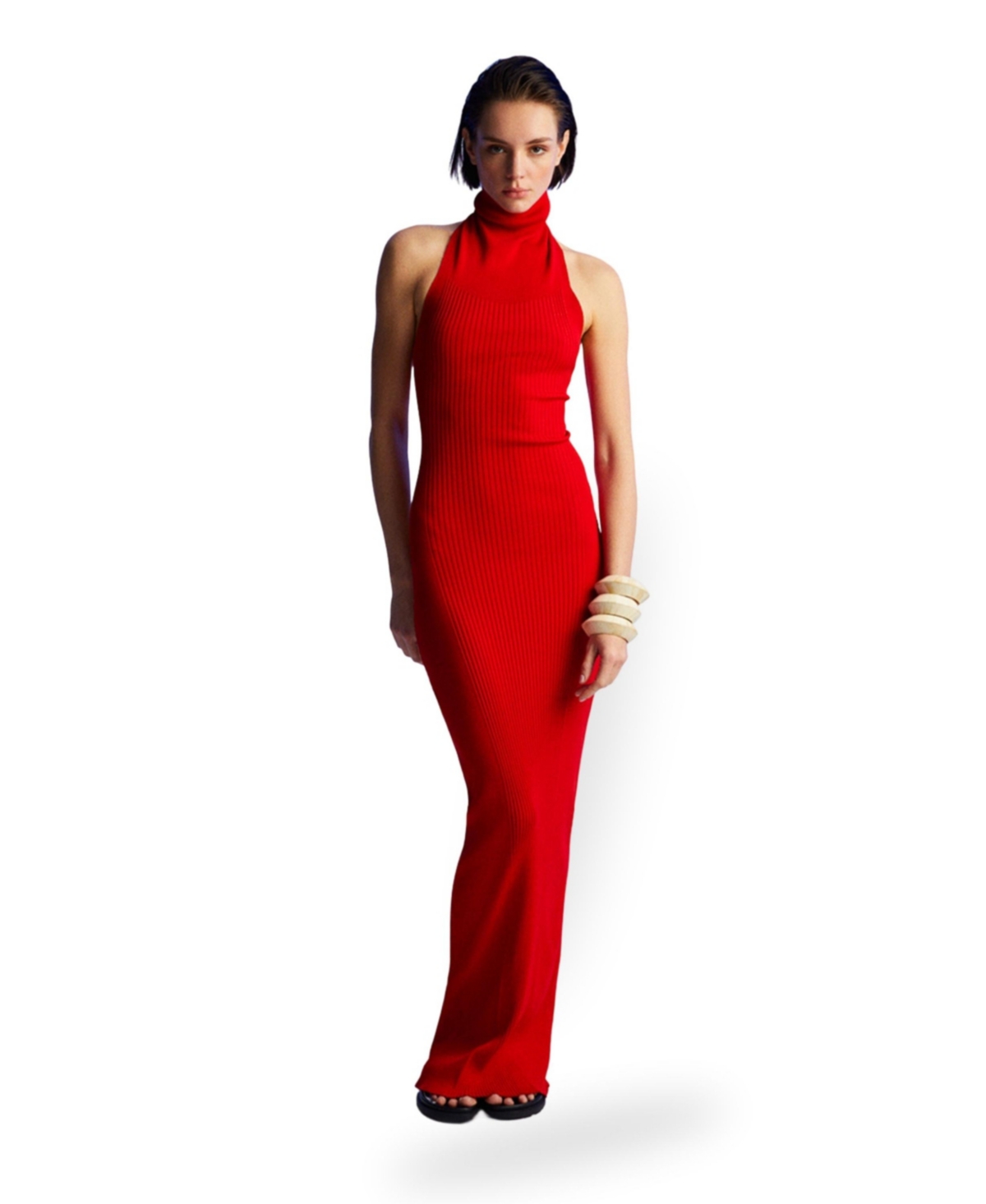 Women's Turtleneck Long Dress - Red