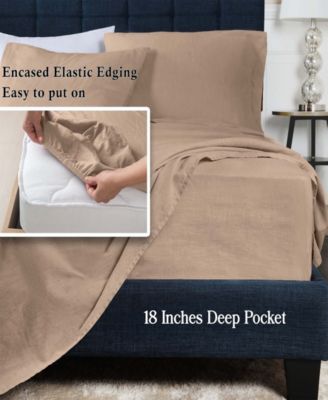 Cotton Linen Blend Deep Pocket 4-Piece Bed Sheet Set, Queen