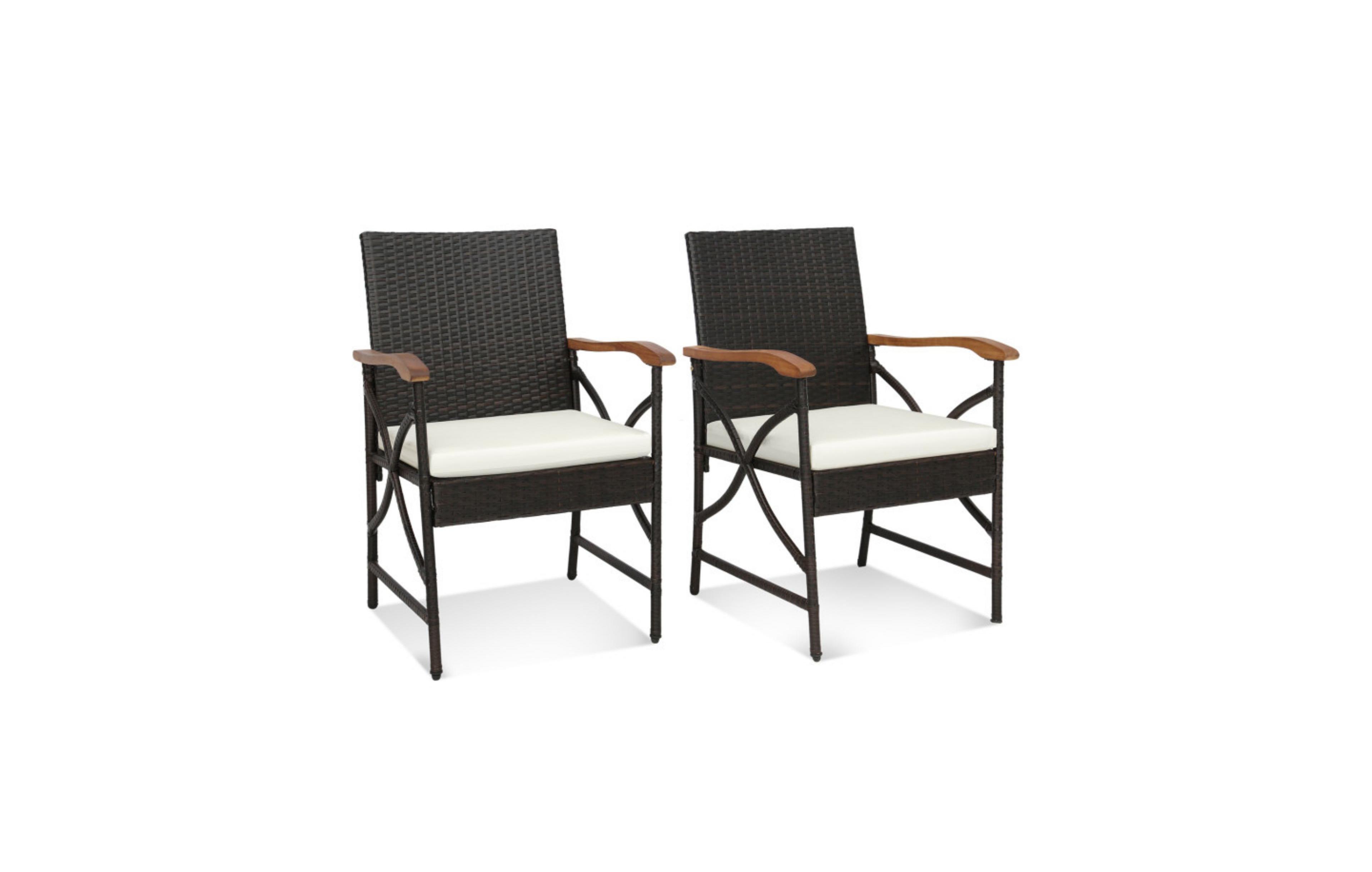 Sugift Set of 2 Patio Wicker Chairs with Soft Zippered Cushion