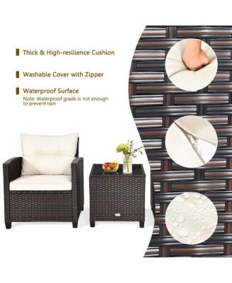 SUGIFT 3 Pieces Rattan Patio Furniture Set with Washable Cushion