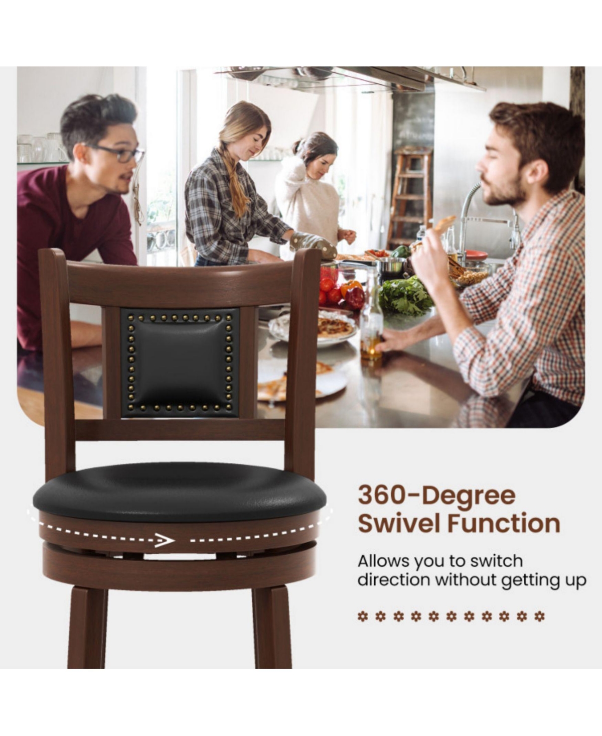 Sugift Upholstered Bar Stools Set of 2 with Curved Backrest and Footrest