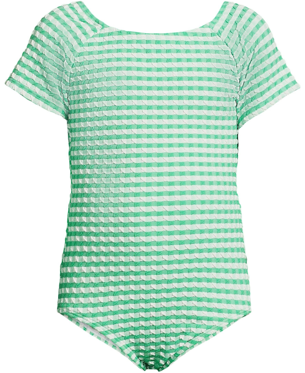 Lands' End Girls Cap Sleeve Portrait One Piece Swimsuit Gingham -white gingham