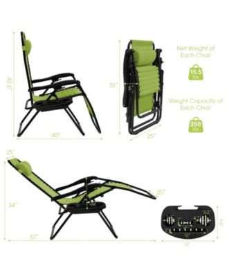 2 Pieces Folding Lounge Chair with Zero Gravity
