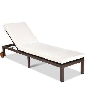 SUGIFT Outdoor Wicker Patio Chaise Lounge Recliner Chair with 5-Position Adjustment and Wheels