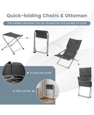 SUGIFT 5-Piece Patio Sling Chair Set Folding Lounge Chairs with Footrests and Coffee Table