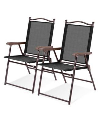 Set of 2 Patio Folding Sling Back Camping Deck Chairs