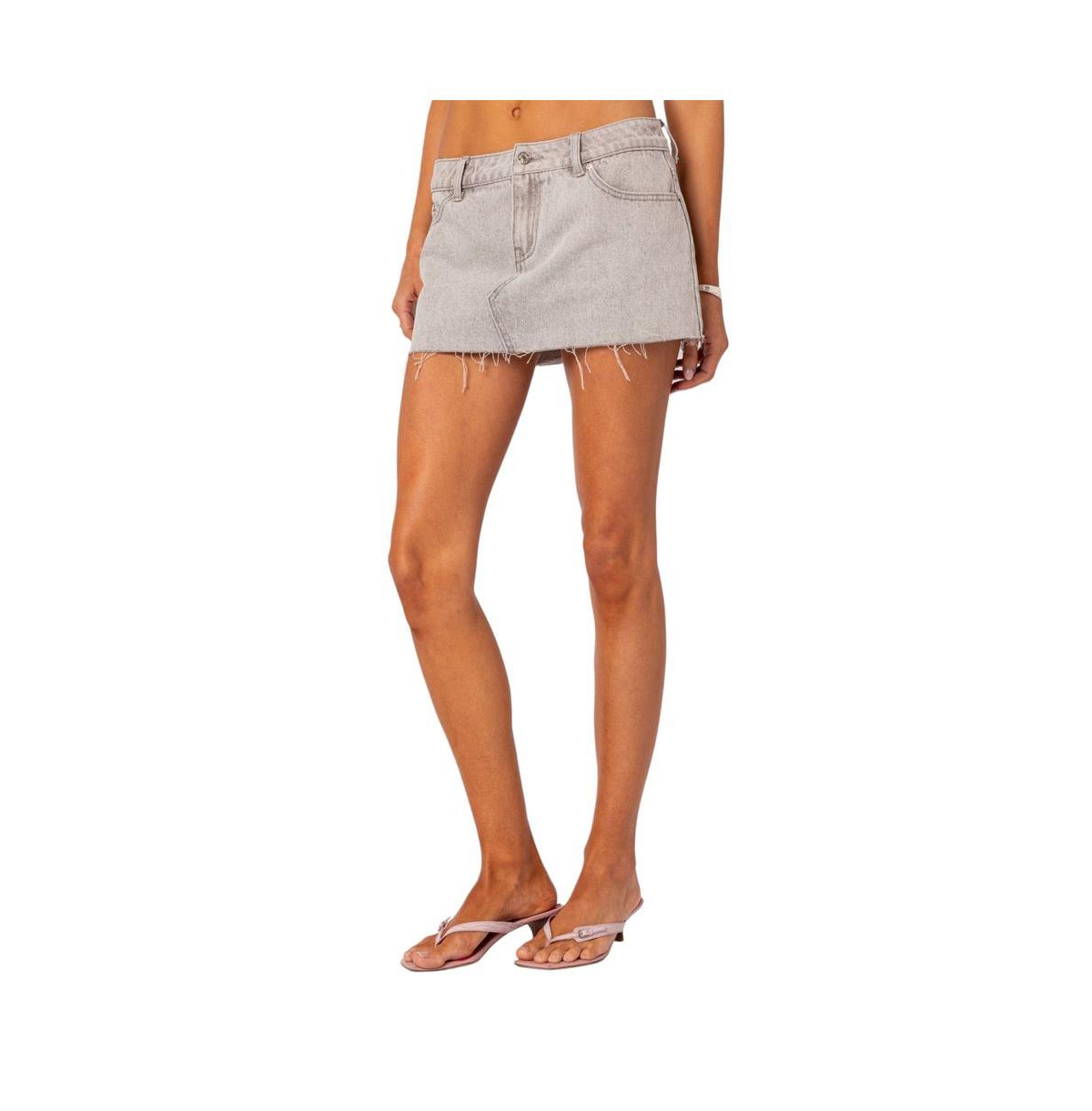 Edikted Women's Micah Denim Mini Skirt - Light-gray