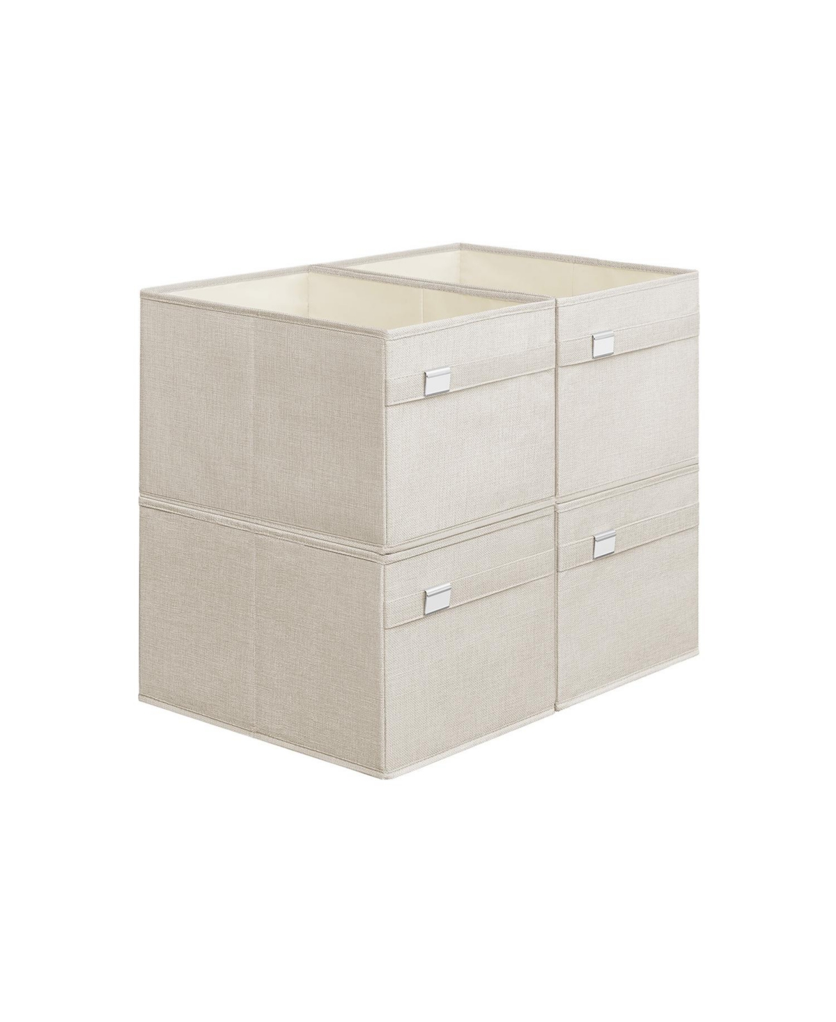 Storage Baskets, Storage Bins, 2 Handles, Oxford Fabric and Linen-Look Fabric, Washable, Foldable, Metal Label Holders - Beige